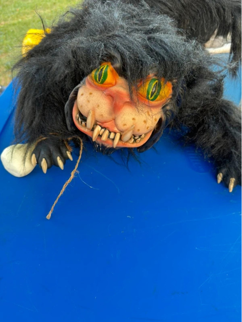 Paper magic group black scary cat with bone Y2K